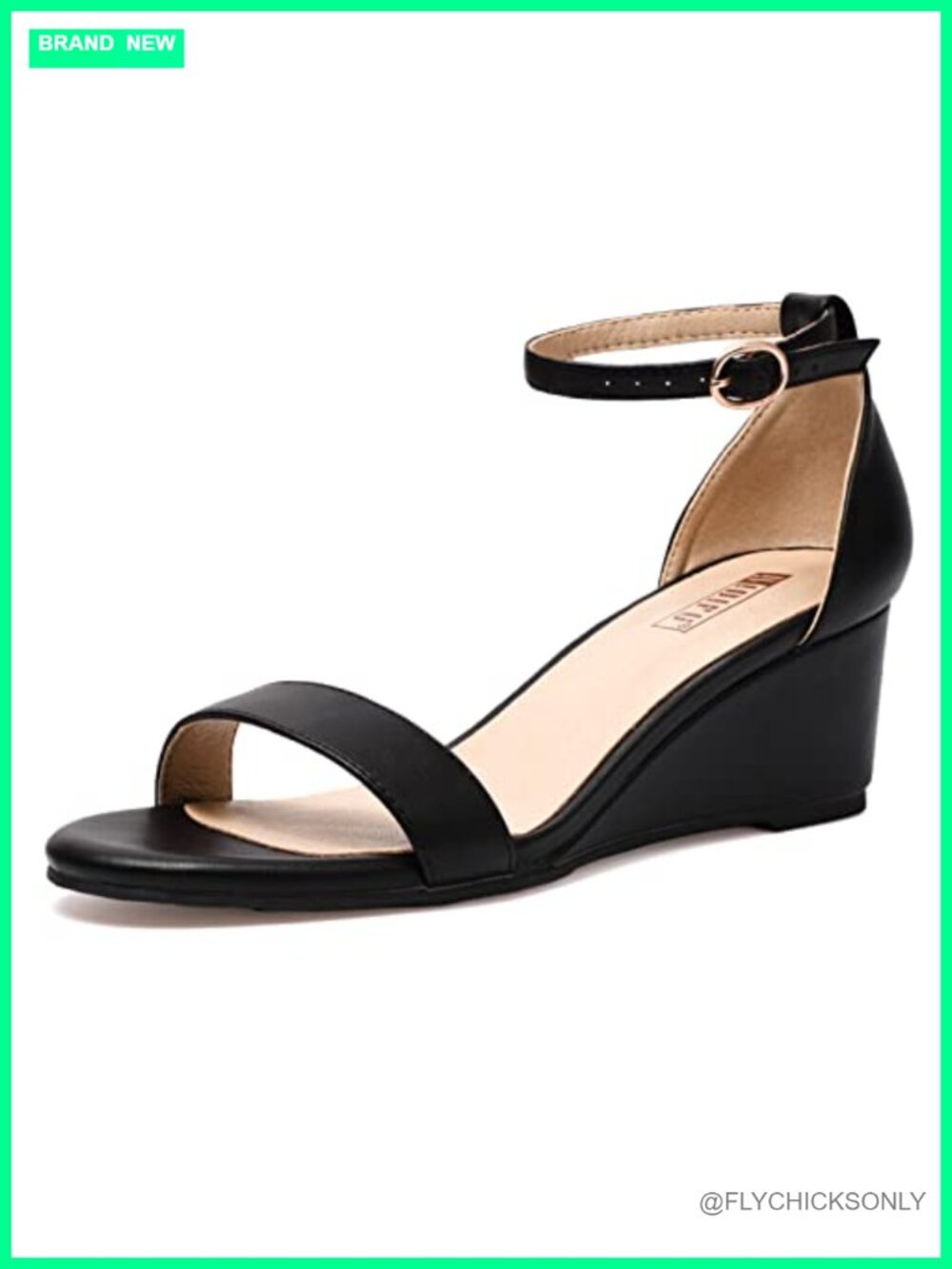 IDIFU Women's Low Heel Open Toe Dress Wedge Sandals Ankle Strap Buckle